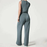 Mia - ærmeløs jumpsuit med brede ben og bindebånd i taljen