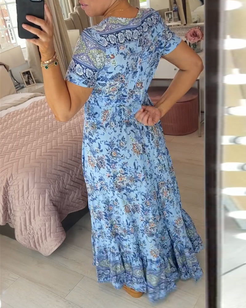 Inka - Kjole med V-hals - blomsterprint
