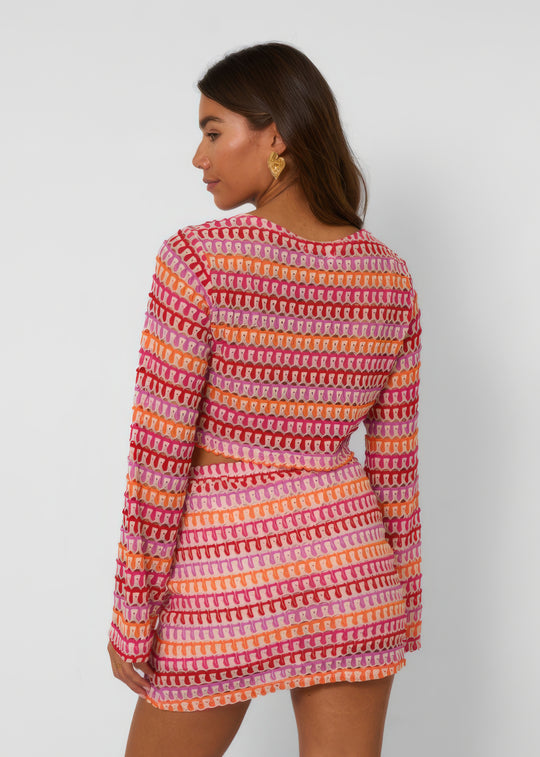 Strikket Sæt med Kort Top & Nederdel | Blød & Farverig | Trendy Design