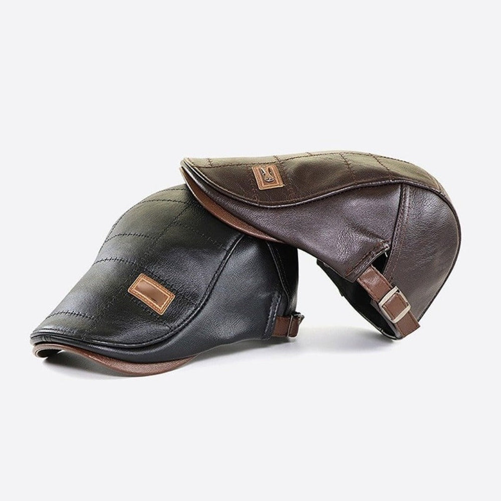 Devako FlatCap - Retro baret-hat i læder til mænd