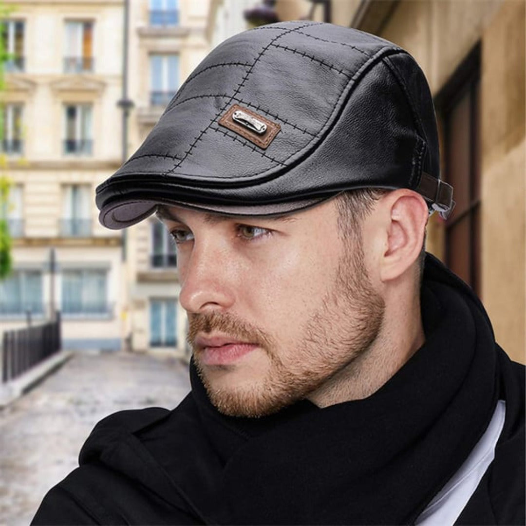 Devako FlatCap - Retro baret-hat i læder til mænd