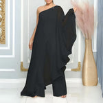 Azur Elegance - En-Skulder Chiffon Maxi Kjole med Flydende Ærme