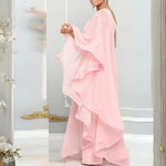 Azur Elegance - En-Skulder Chiffon Maxi Kjole med Flydende Ærme