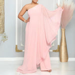 Azur Elegance - En-Skulder Chiffon Maxi Kjole med Flydende Ærme