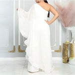 Azur Elegance - En-Skulder Chiffon Maxi Kjole med Flydende Ærme