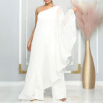 Azur Elegance - En-Skulder Chiffon Maxi Kjole med Flydende Ærme