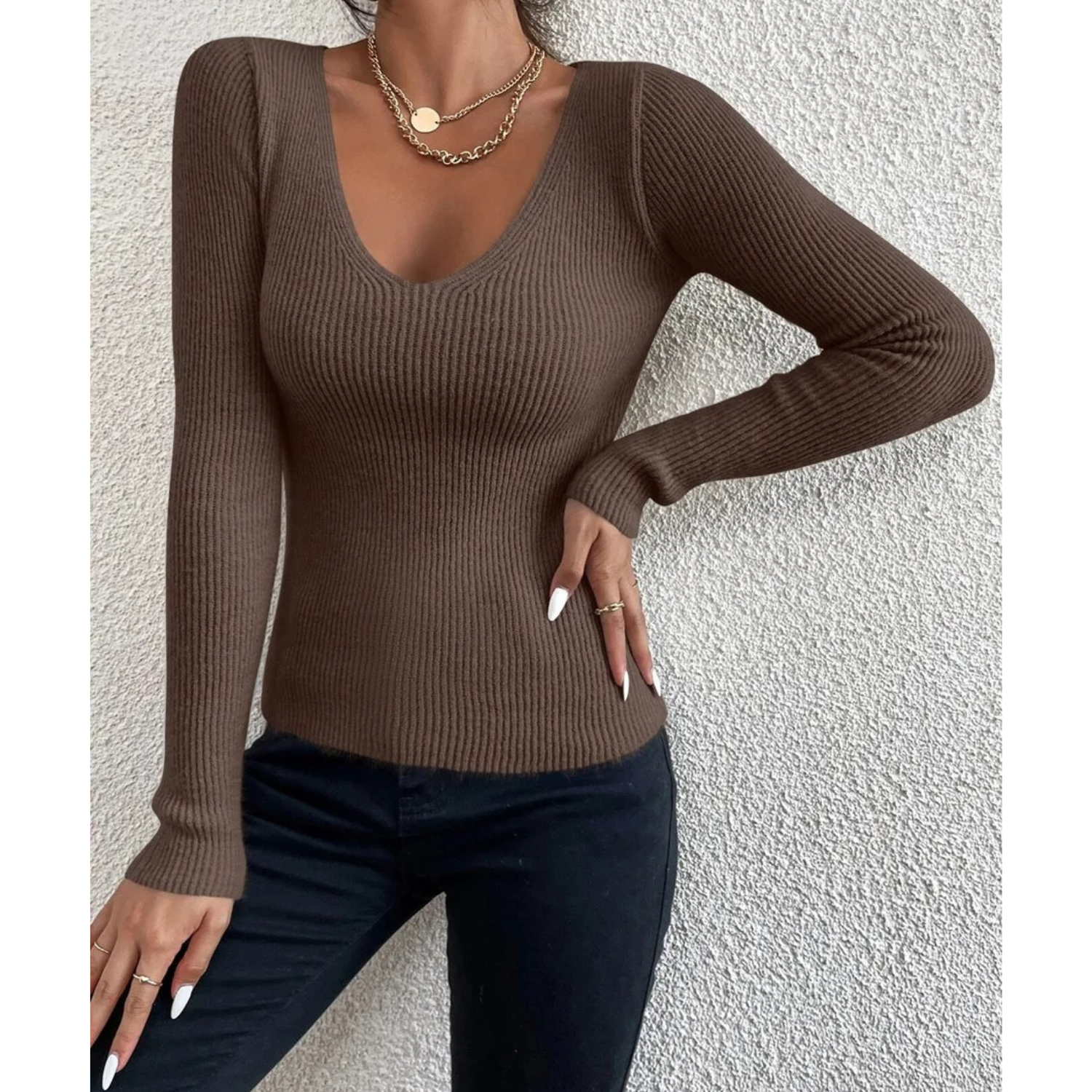 MODA khaki foret rund hals fleece dame langærmet t shirt