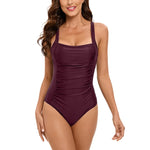 MODA åndbar tankini med rød foret mønster