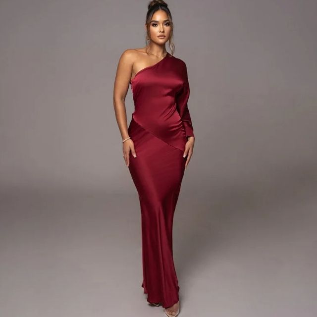 Cassandra - One Shoulder Asymmetrisk Satin Aftenkjole
