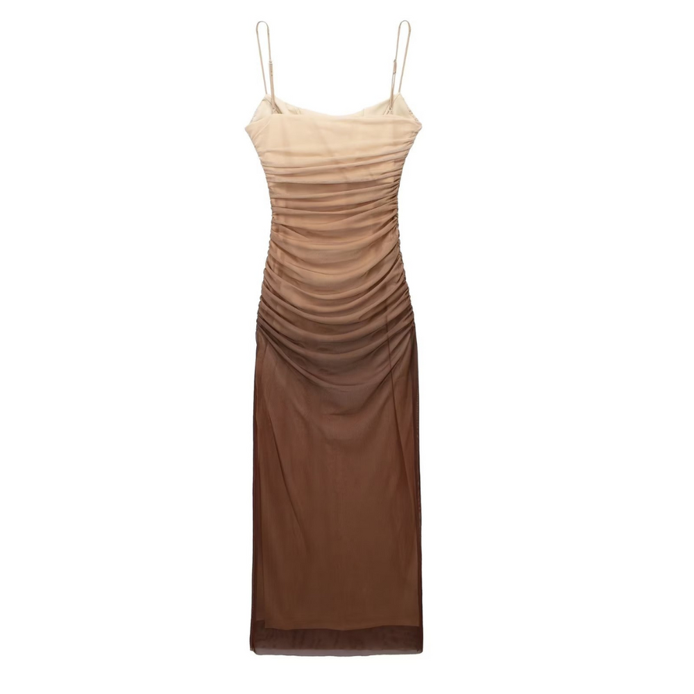 Adriana - Elegant midikjole i mesh med spaghettistropper