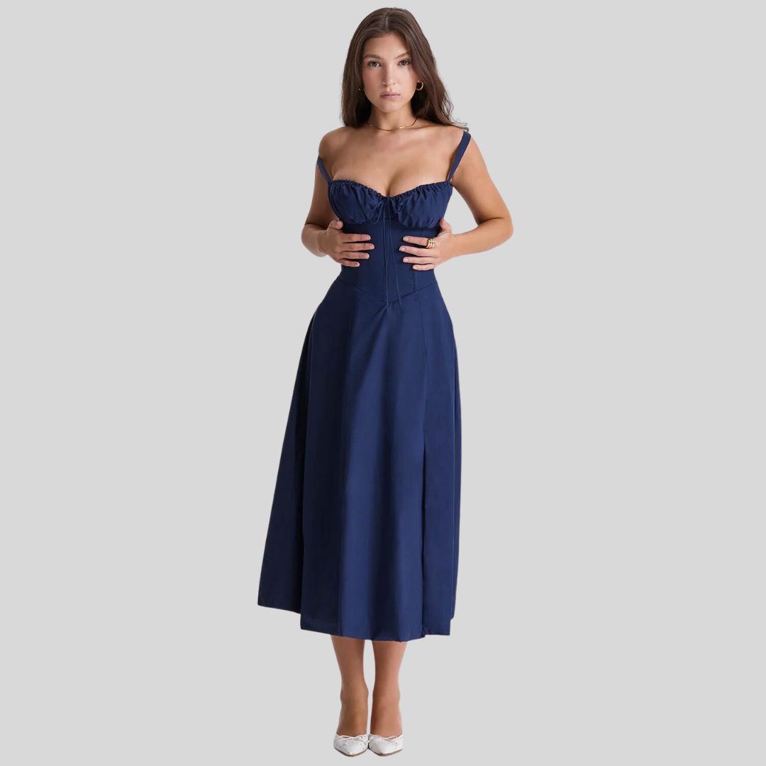 Bella - Satin Korset-Top Kjole med Høj Slids Nederdel