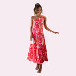 Isabella - Asymmetrisk midikjole med blomsterprint og etager