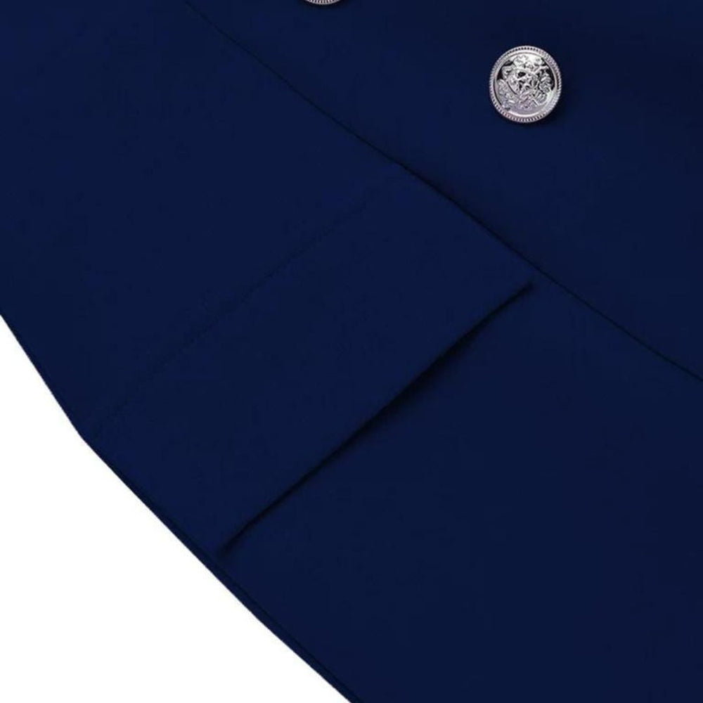 Navy Elegance - Militærinspireret Kjole med Sølvknapdetaljer