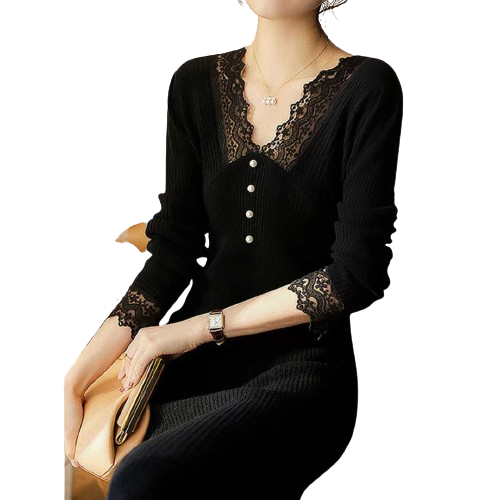Clara - Chic ribstrikket sweater med sarte blondeærmer