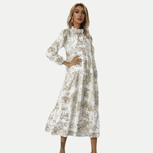 Adriana - Midikjole med toile-print med høj krave