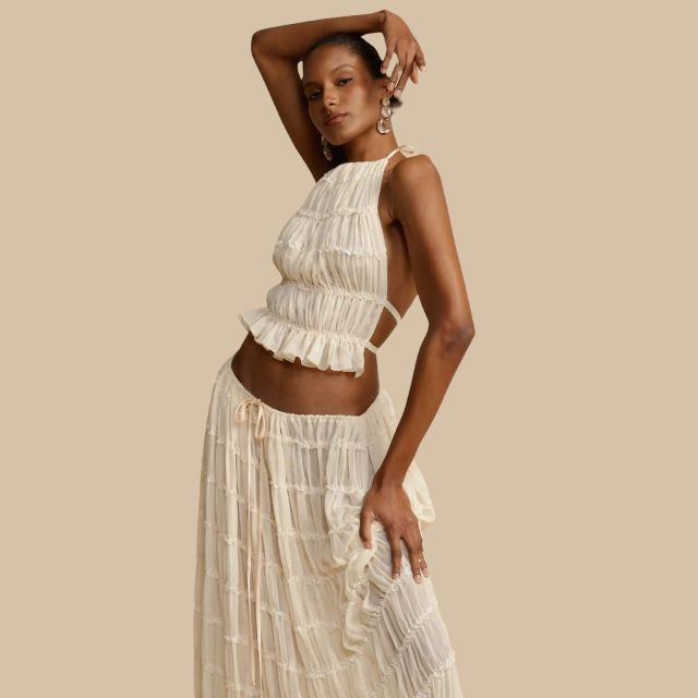 Isabella - Layered maxikjole med nakkestropper
