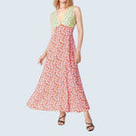Elena - V-hals blomstret patchwork maxikjole
