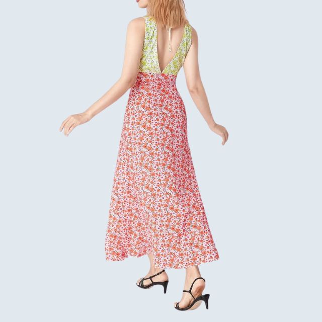 Elena - V-hals blomstret patchwork maxikjole