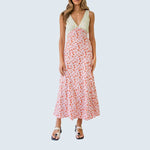 Elena - V-hals blomstret patchwork maxikjole