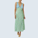 Elena - V-hals blomstret patchwork maxikjole