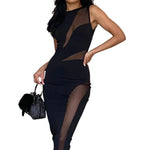 Naomi - Moderne Midi Kjole med Transparente Paneler