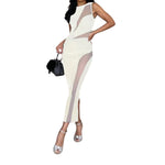Naomi - Moderne Midi Kjole med Transparente Paneler