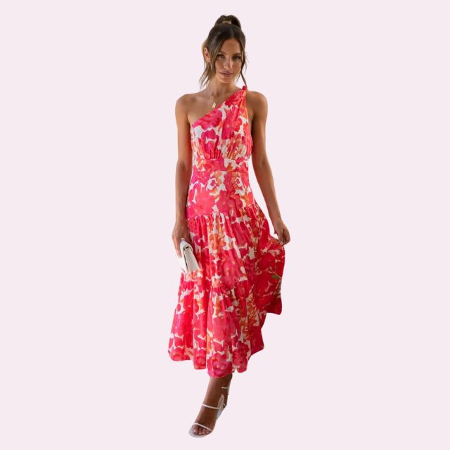 Isabella - Asymmetrisk midikjole med blomsterprint og etager