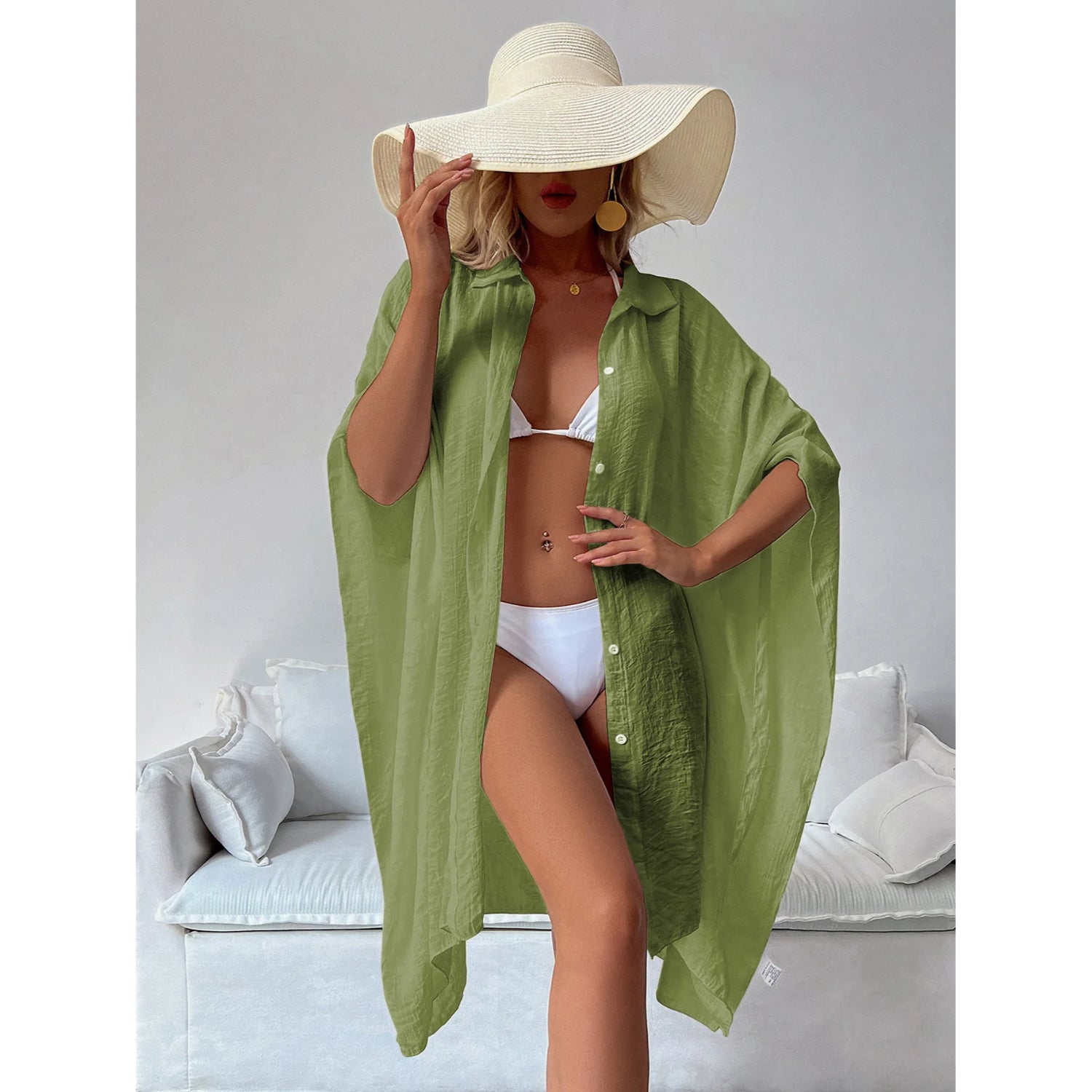 MODA Gul kimono med vendekrave og knap
