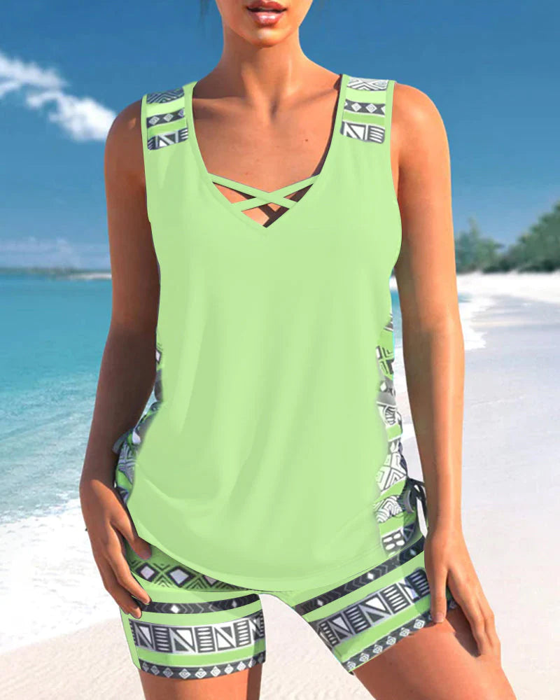 Roha - Tankini med geometrisk print og V-udskæring