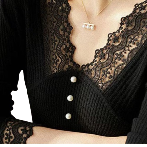 Clara - Chic ribstrikket sweater med sarte blondeærmer