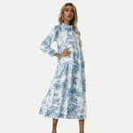 Adriana - Midikjole med toile-print med høj krave