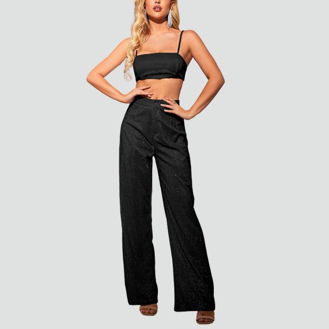 Luna - Sparkly Crop Top og bukser med høj talje