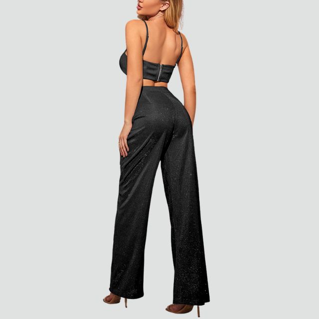 Luna - Sparkly Crop Top og bukser med høj talje