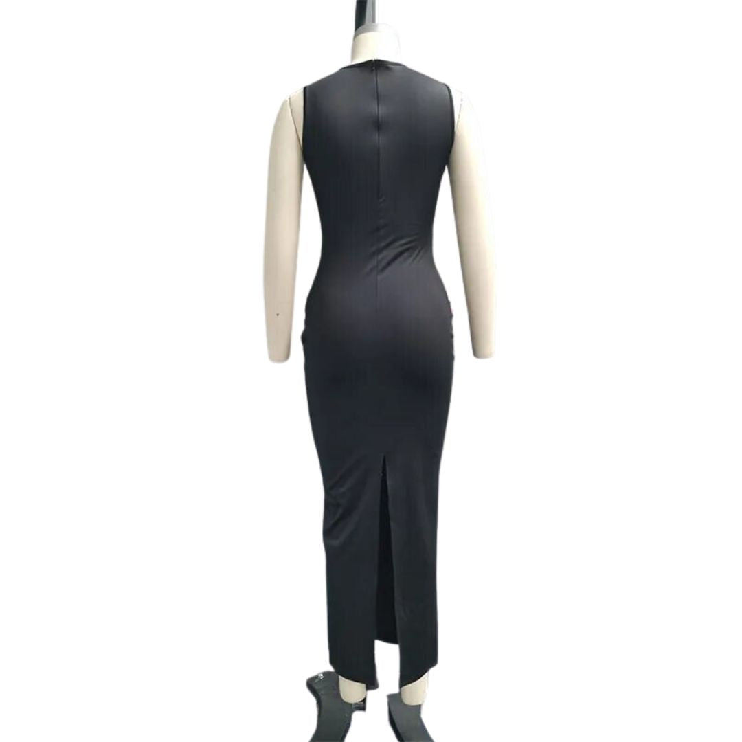 Naomi - Moderne Midi Kjole med Transparente Paneler