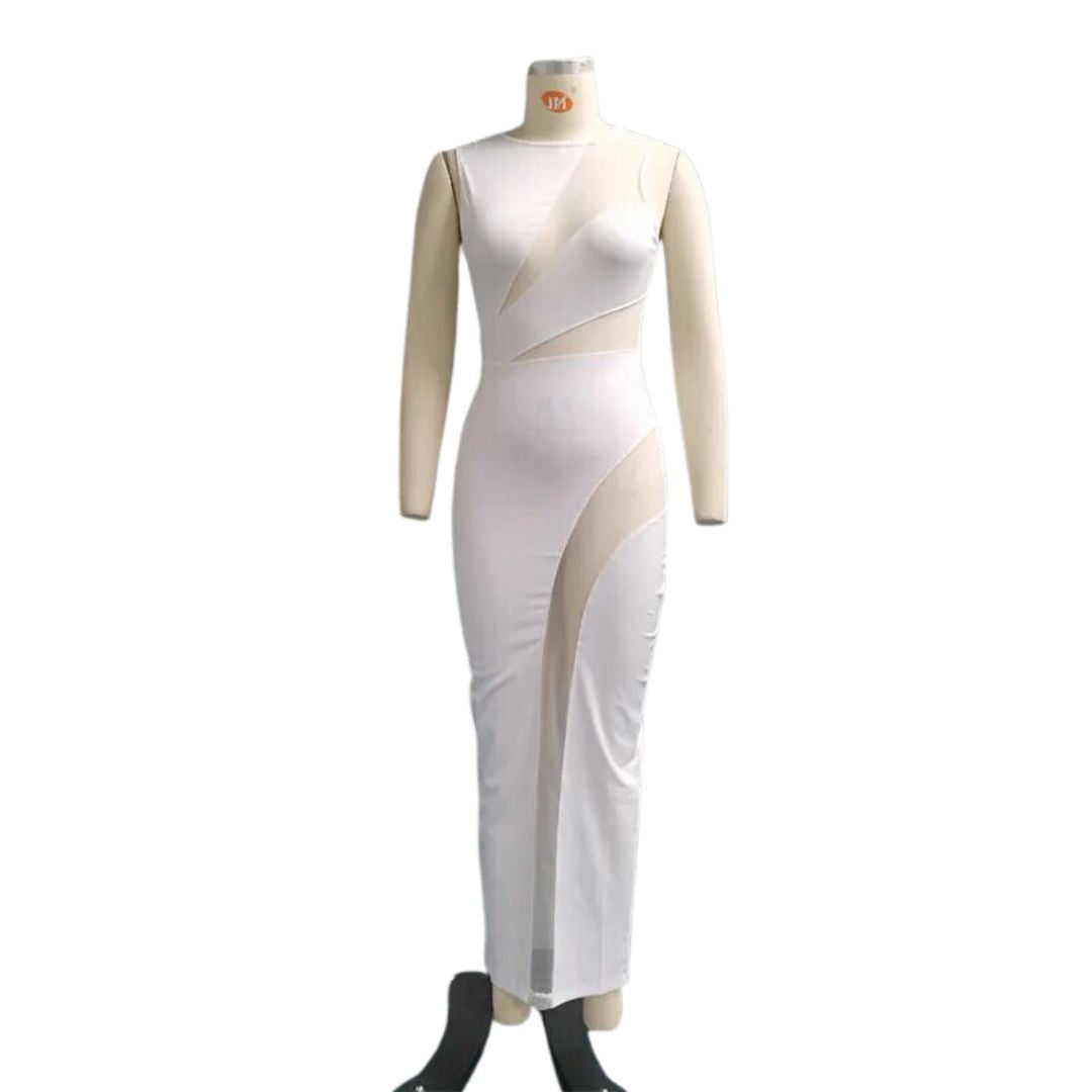 Naomi - Moderne Midi Kjole med Transparente Paneler