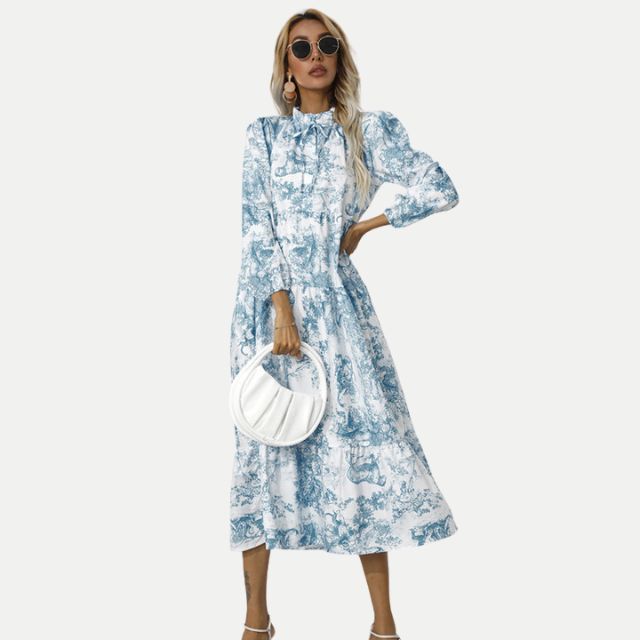Adriana - Midikjole med toile-print med høj krave