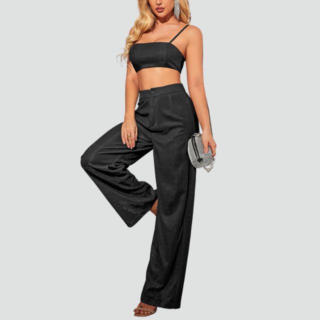 Luna - Sparkly Crop Top og bukser med høj talje