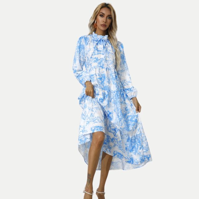 Adriana - Midikjole med toile-print med høj krave