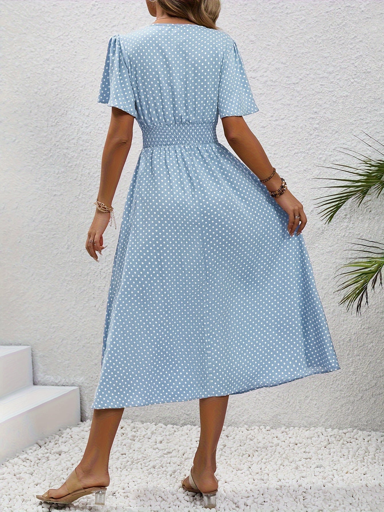 Midi Kjole med Smock Talje | V-Hals | Sommerligt & Feminint Look