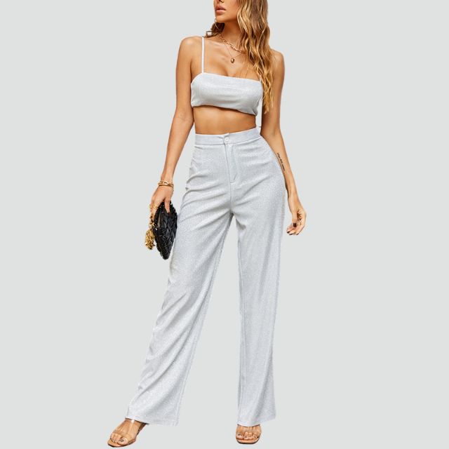 Luna - Sparkly Crop Top og bukser med høj talje