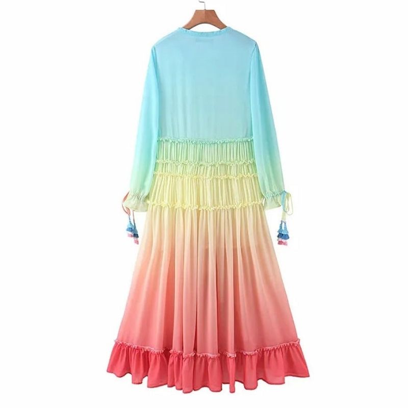 Clara - gradient maxikjole med lange ærmer