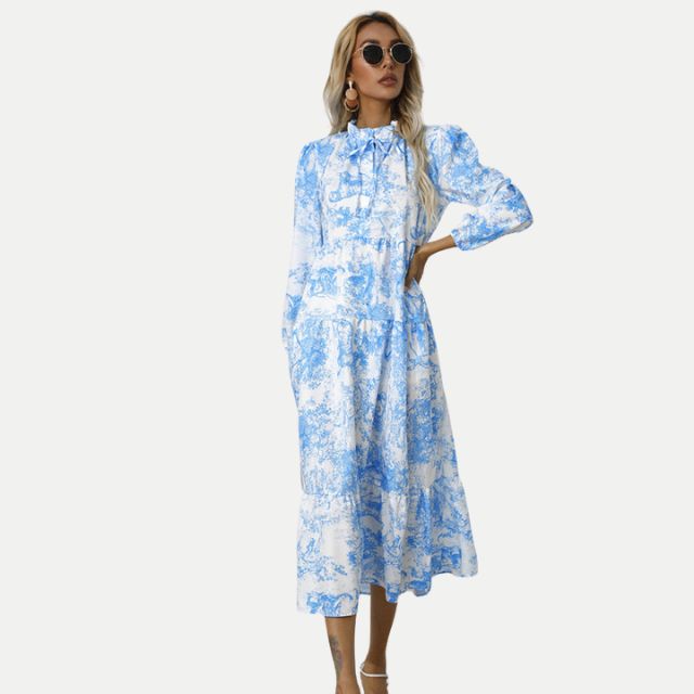 Adriana - Midikjole med toile-print med høj krave
