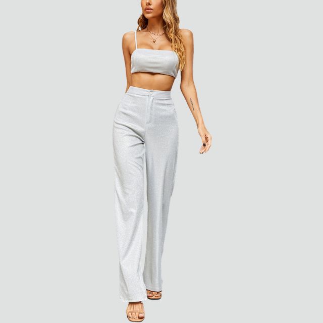 Luna - Sparkly Crop Top og bukser med høj talje