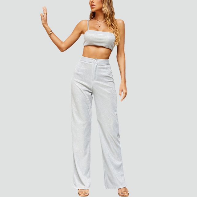 Luna - Sparkly Crop Top og bukser med høj talje