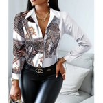 MODA patchwork med krave og leopard print dame bluse