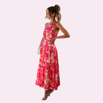 Isabella - Asymmetrisk midikjole med blomsterprint og etager