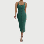 Isabella - Button Up Ribbet Bodycon Midi-kjole
