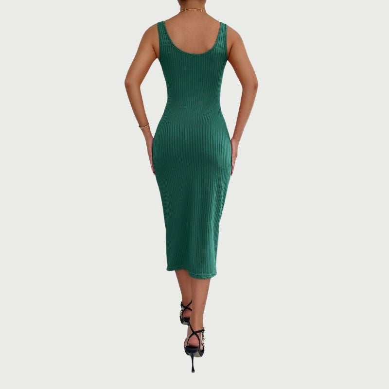Isabella - Button Up Ribbet Bodycon Midi-kjole