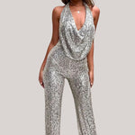 Stellar Glamour - Jumpsuit med Dyb Udsnit og Pailletter