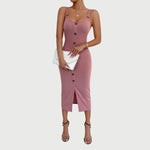 Isabella - Button Up Ribbet Bodycon Midi-kjole